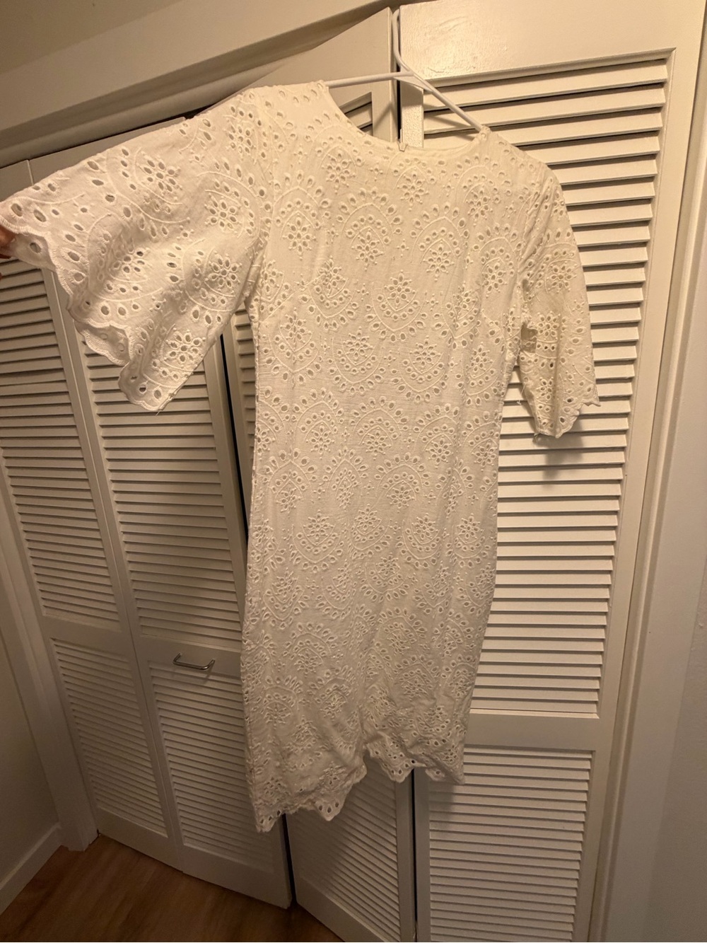 White Eyelet Lace Short-Sleeve Midi Dress